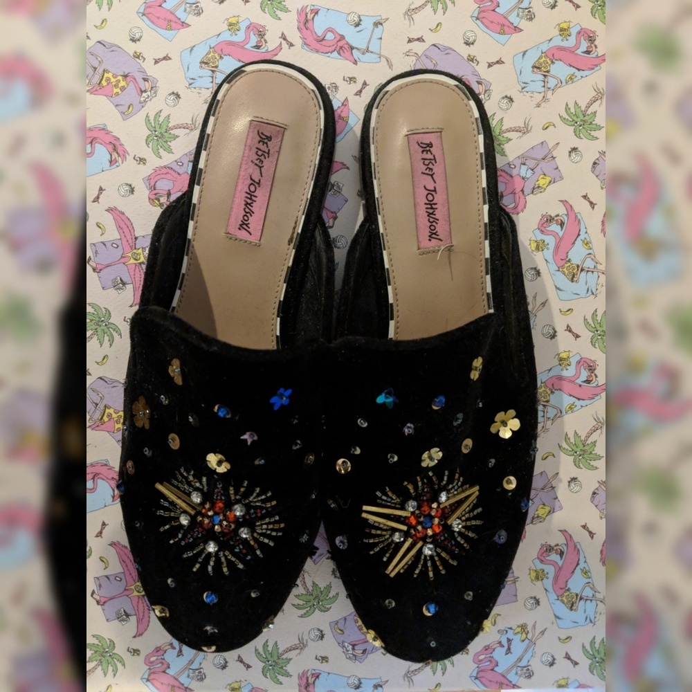 Betsy Johnson Solar Studded Velvet Mules